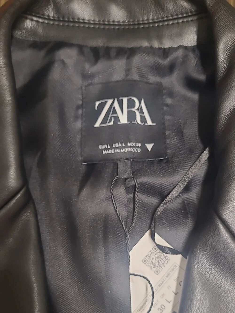 Zara Black Leather Sport Coat Blazer - Men's